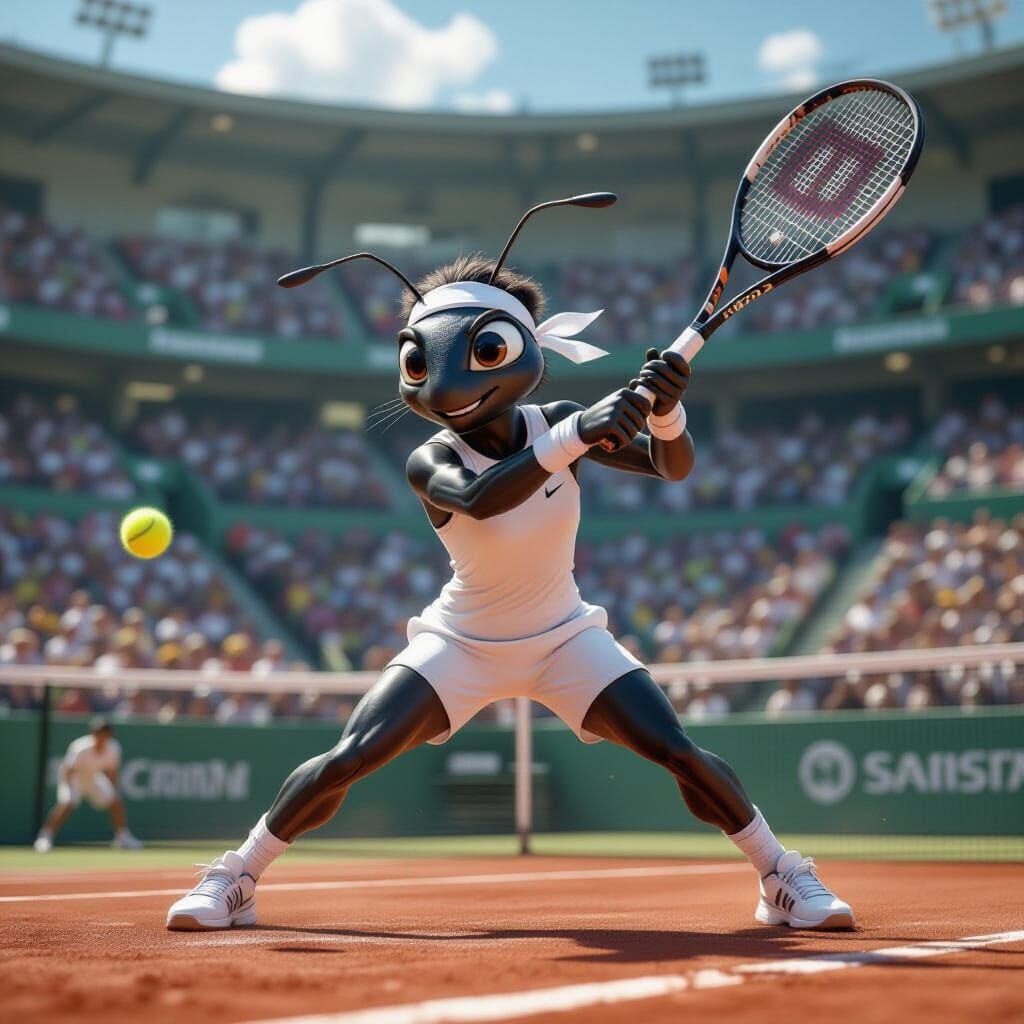 Ant Athlete Plays Tennis in Stadium Art
