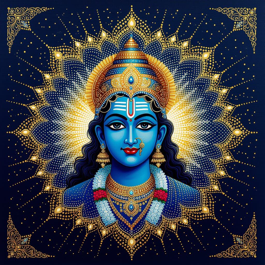 Shimmering Mandala Art on Lord Ram with Acrylic Dots