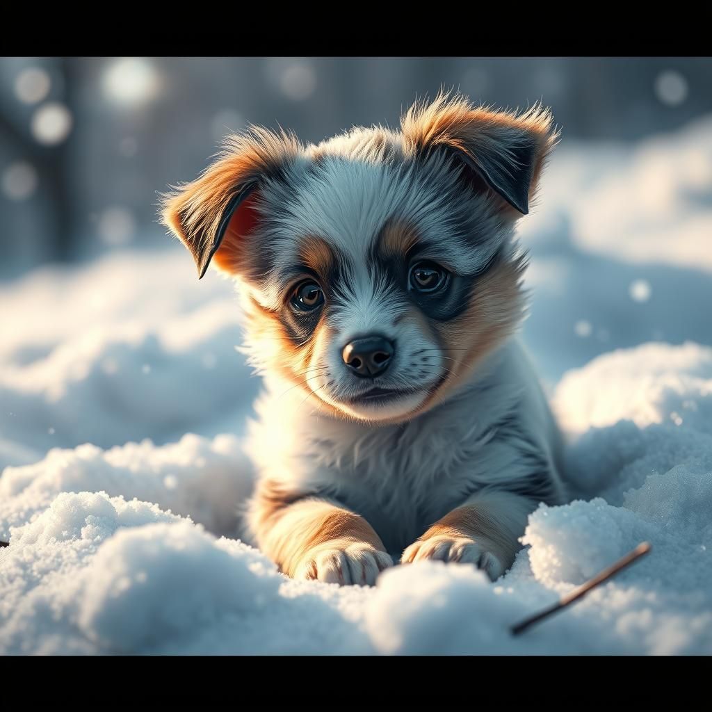 Cute Puppy in Snow: Detailed Digital Art