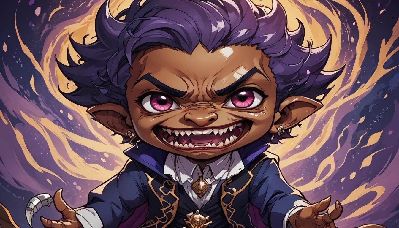 Chibi Nubian Vampire with Wolfish Snarl