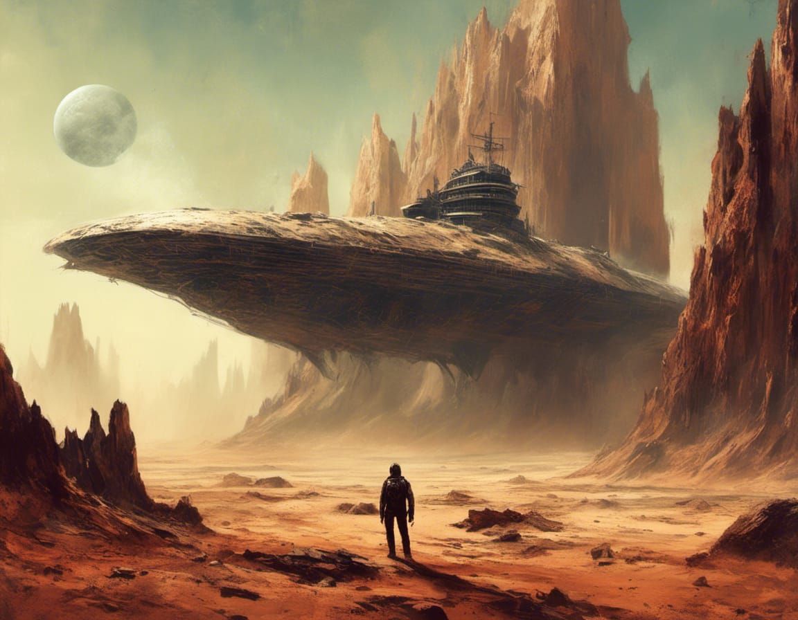 Retro Sci-Fi Book Cover on Alien Planet