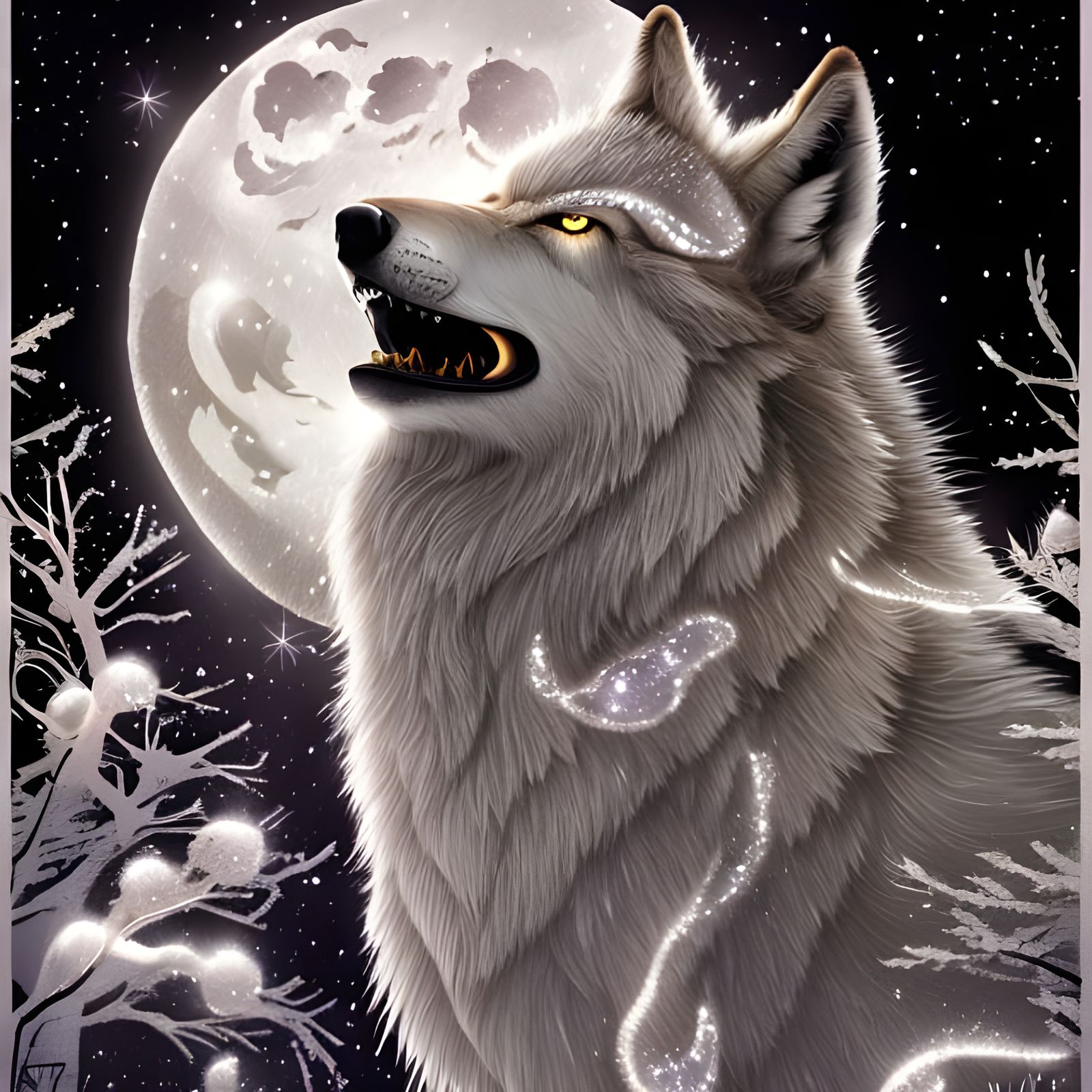 Majestic Spirit Wolf Howling at Moon