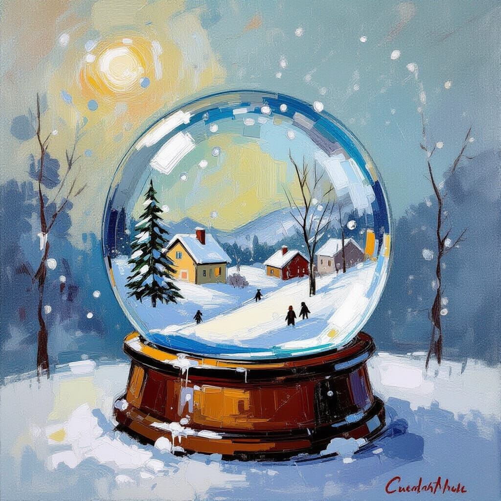 Melting Snowglobe in Neo-Impressionist Style