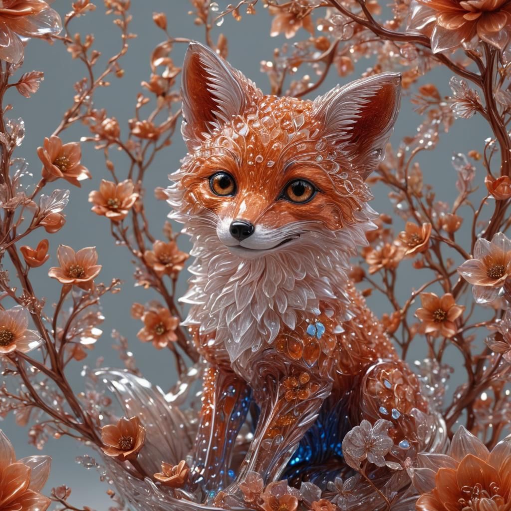 Bioluminescent Crystal Fox Sculpture in Digital Art