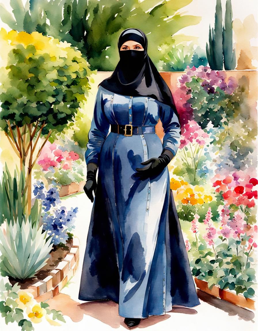 Beautiful Niqabi Teacher Portrait in Watercolor Style