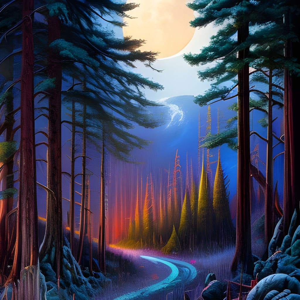 Moonlit Tree: A Digital Cartoon Art Illustration