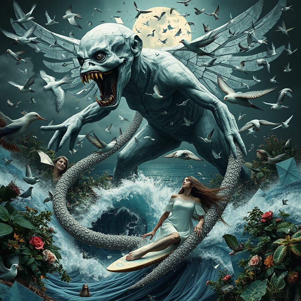 Angel of Memories in a Surreal Labyrinthine Scene