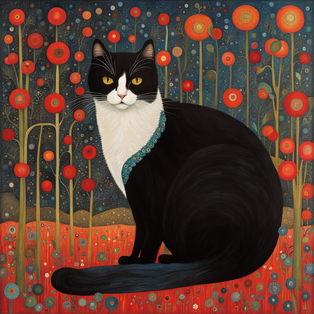 Isolated Cat in Pop Art Nouveau Style