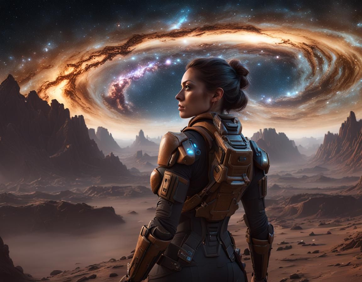 Damaged Milky Way and Woman in 3D Game Style