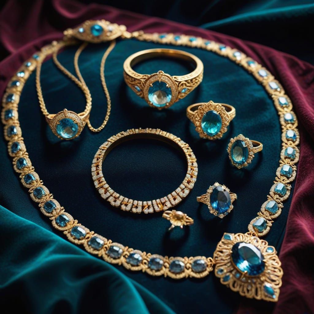 Luxurious Fine Jewelry Collection on Velvet Cloth
