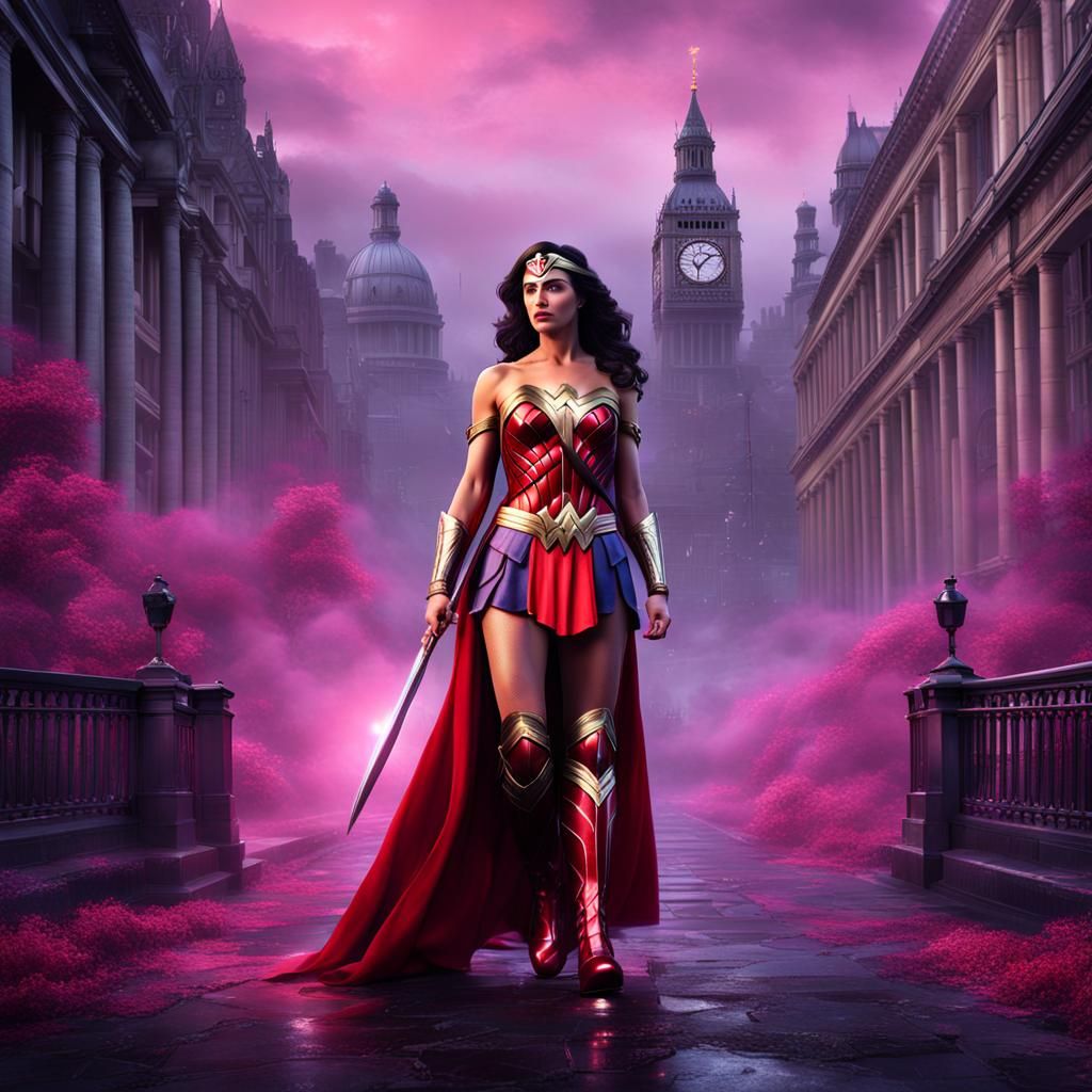 Wonder Woman in London Fog: Detailed Matte Painting