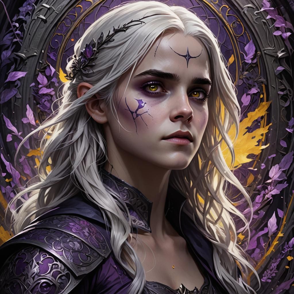 Emma Watson as Drow Elf, Art Nouveau Portrait