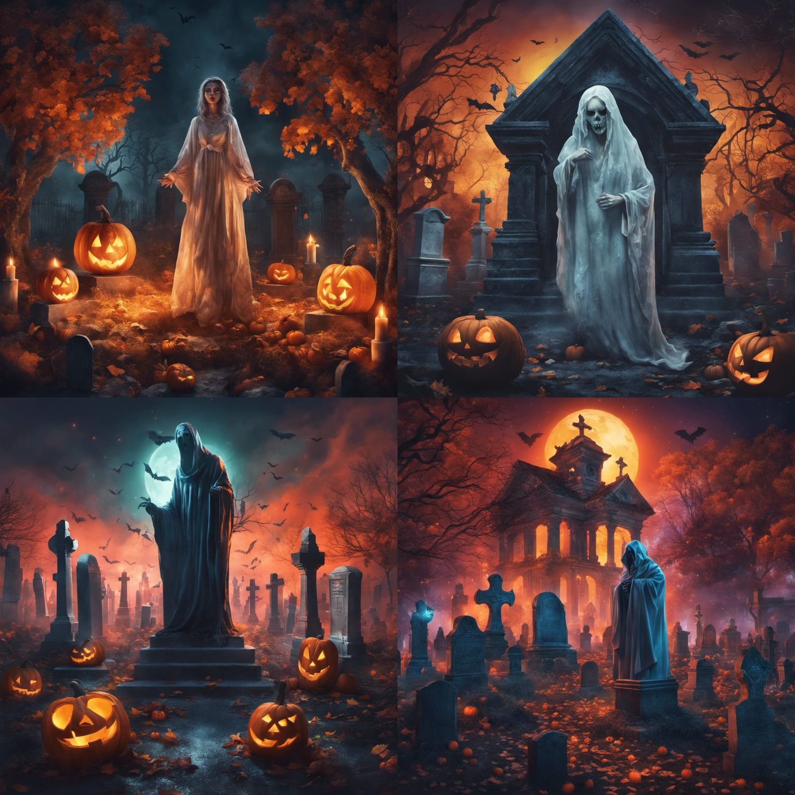 Ghostly Halloween Cemetery Party: Hyperrealistic Splash Art