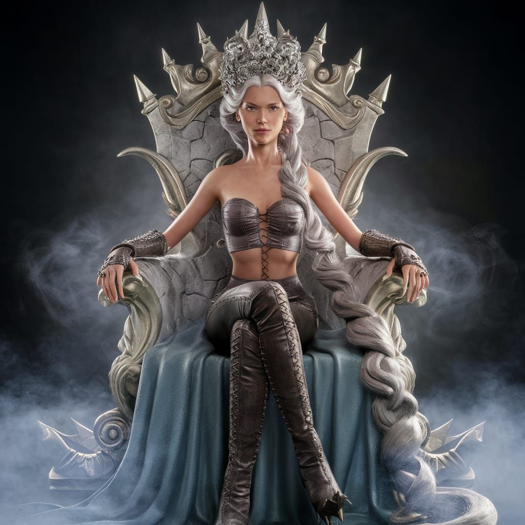 Queen Isabel Portrait with Silver Hair and Crown