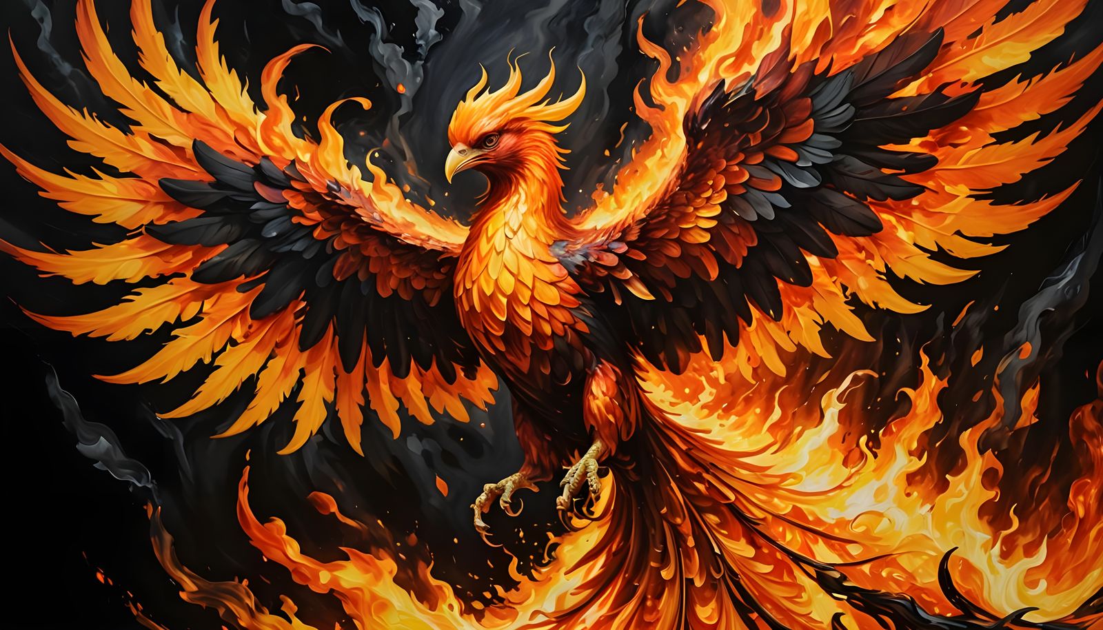 Fiery Phoenix Rising from Lava and Darkness