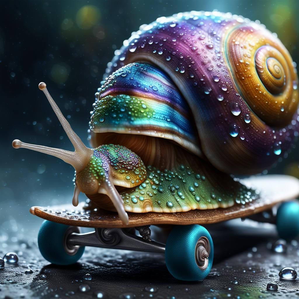 Hyperrealistic Snail Carving on Jewel-Encrusted Skateboard