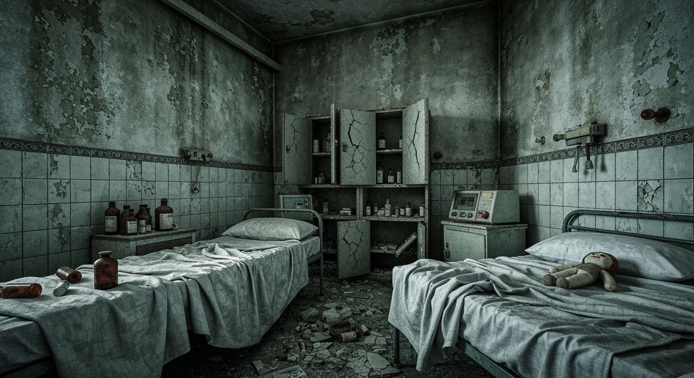 Decaying Psychiatric Hospital Room with Haunting Doll