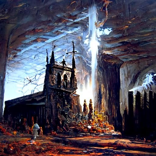 Cathedral in Purgatory: Oil Painting
