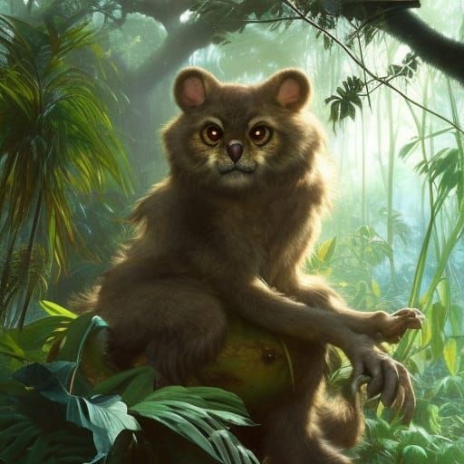 Cute Furry Monster Portrait in Lush Jungle