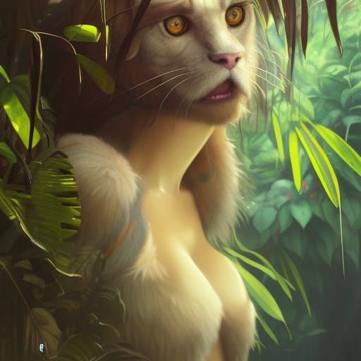 Cute Furry Monster Portrait in Lush Jungle Lagoon