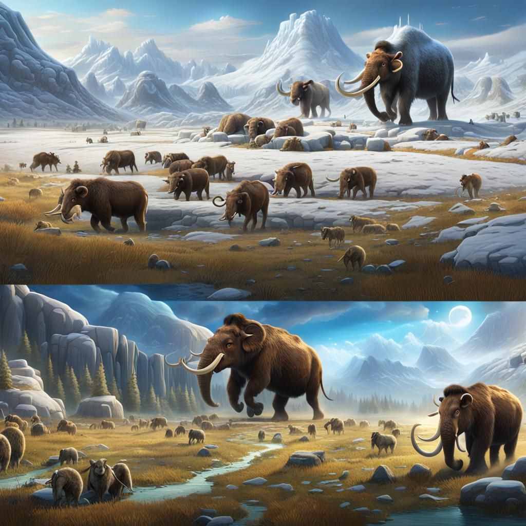 Ice Age Farm with Mammoths, Detailed Matte Painting