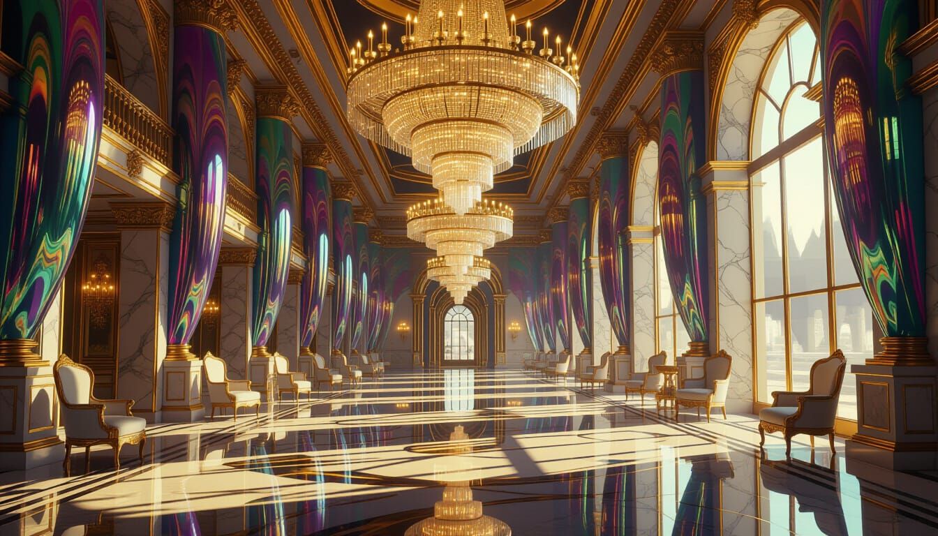 Opulent Liquid Gold Ballroom Fantasy Illustration