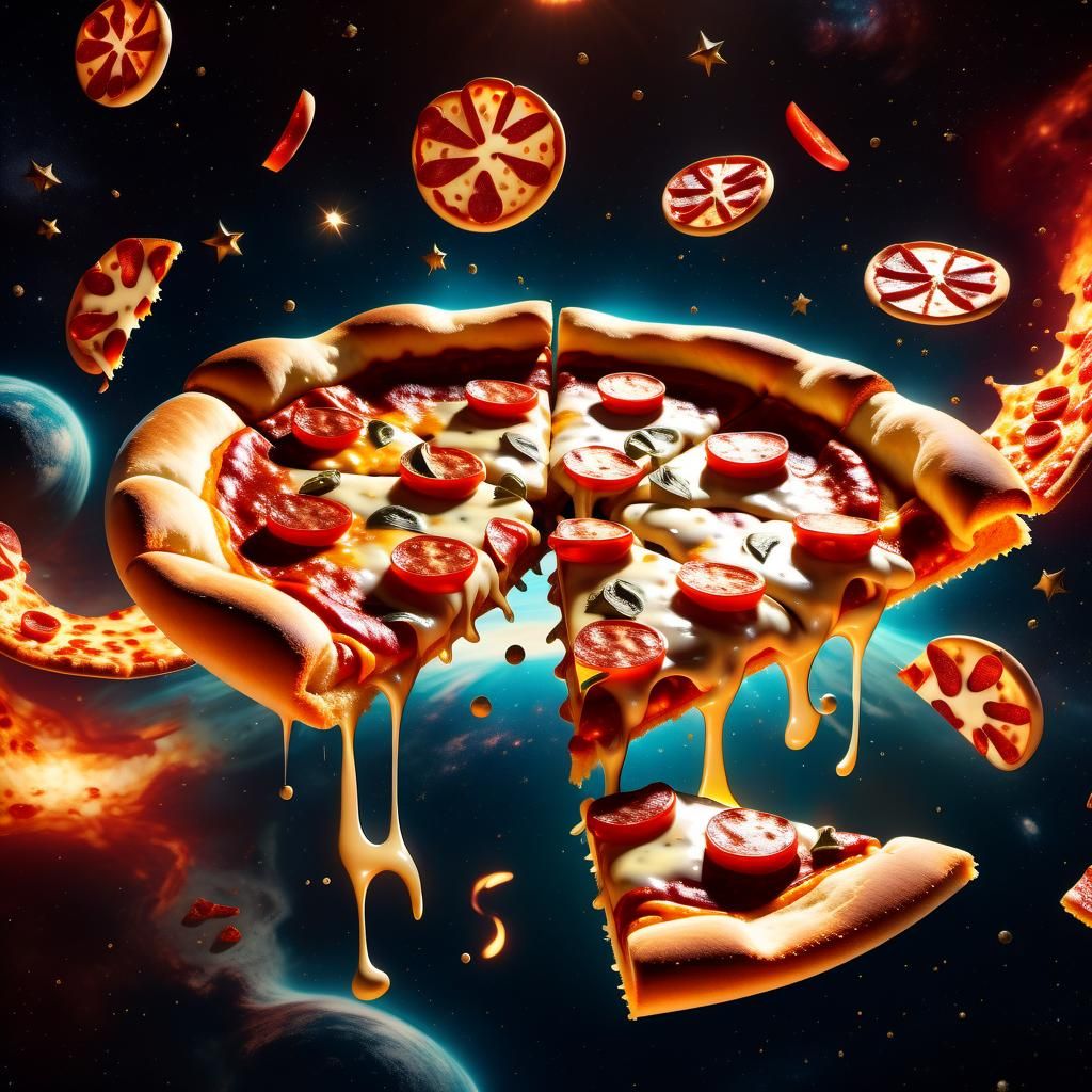 Pizza Slice Floating in Space in Surreal Style