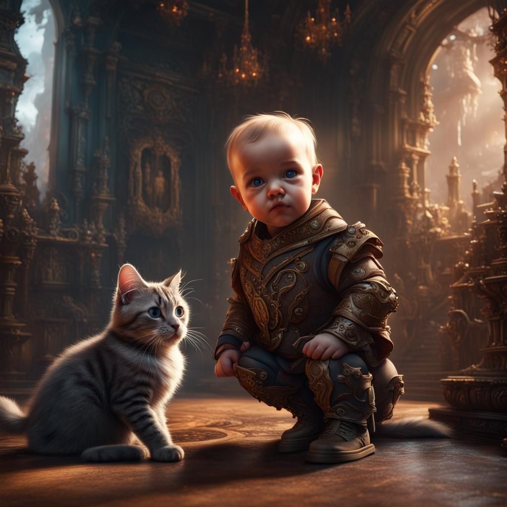 Baby and Cat: Detailed Matte Painting
