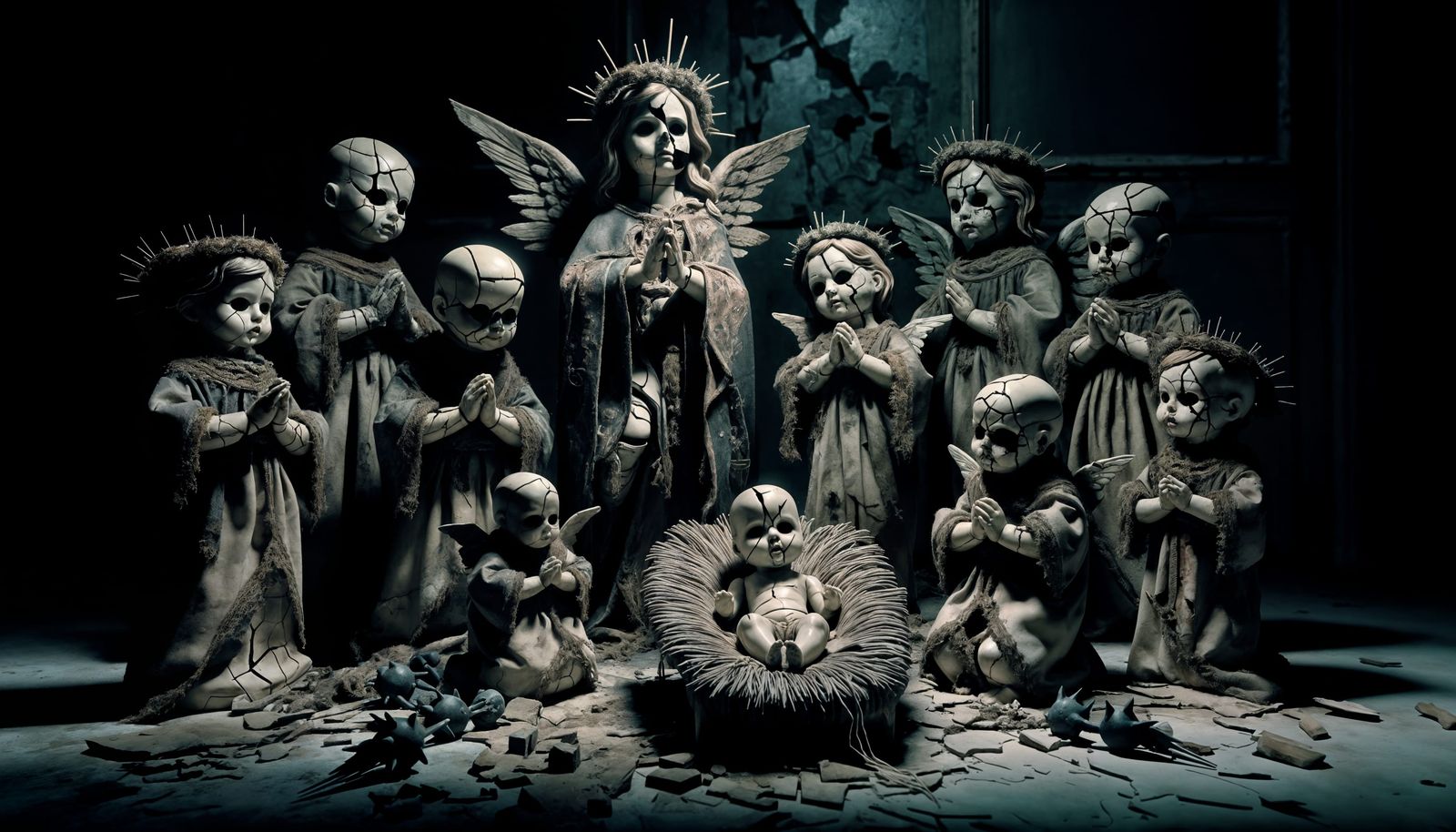 Gothic Christmas Horror: Broken Porcelain Dolls in a Hauntin...