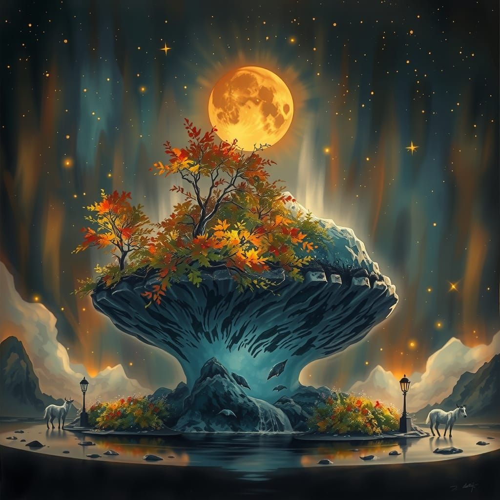 Stars whisper over a tranquil landscape