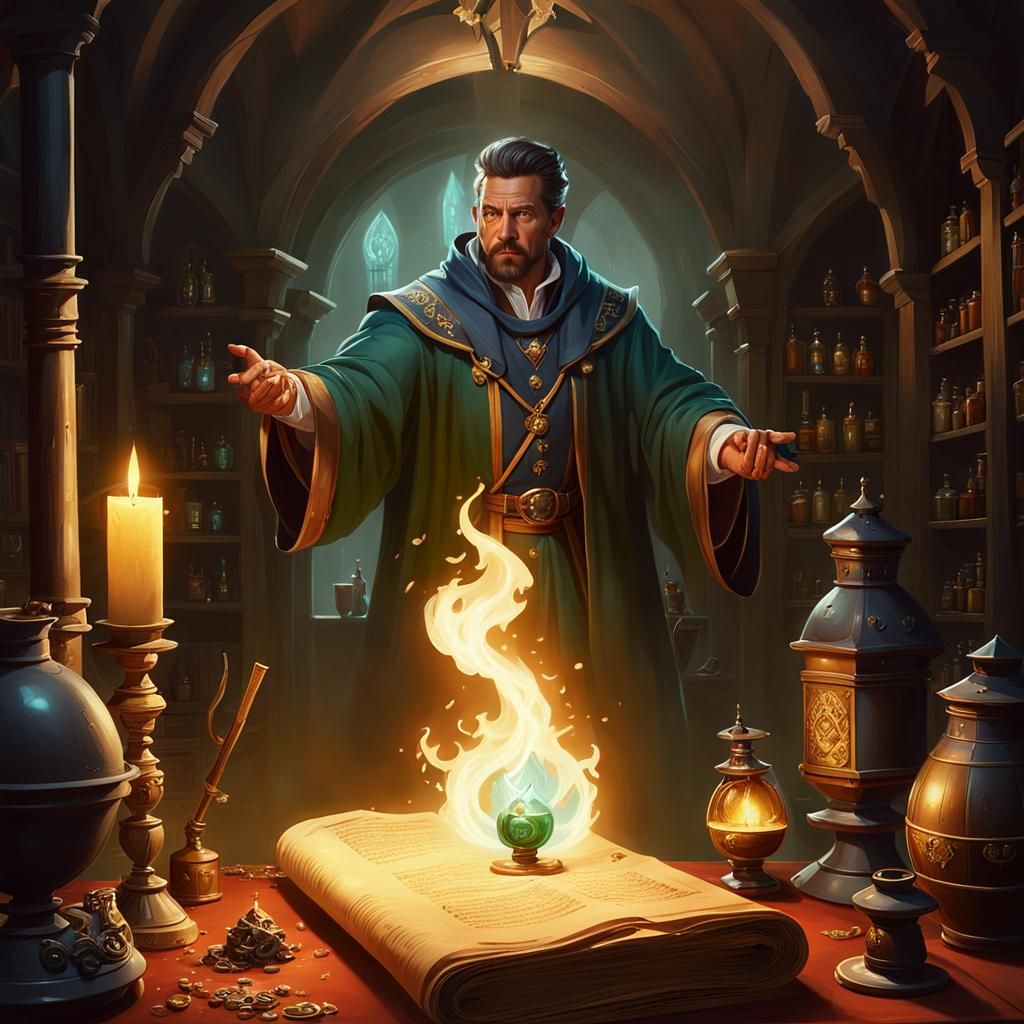 Mage in Magical Chamber: Fantasy Art Portrait