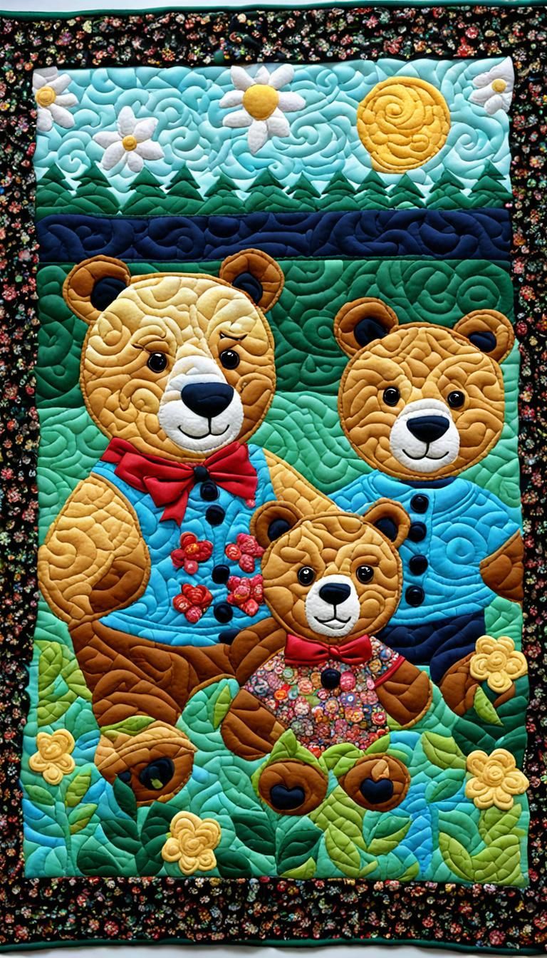 Goldie Locks and the Three Bears in Quilted Art