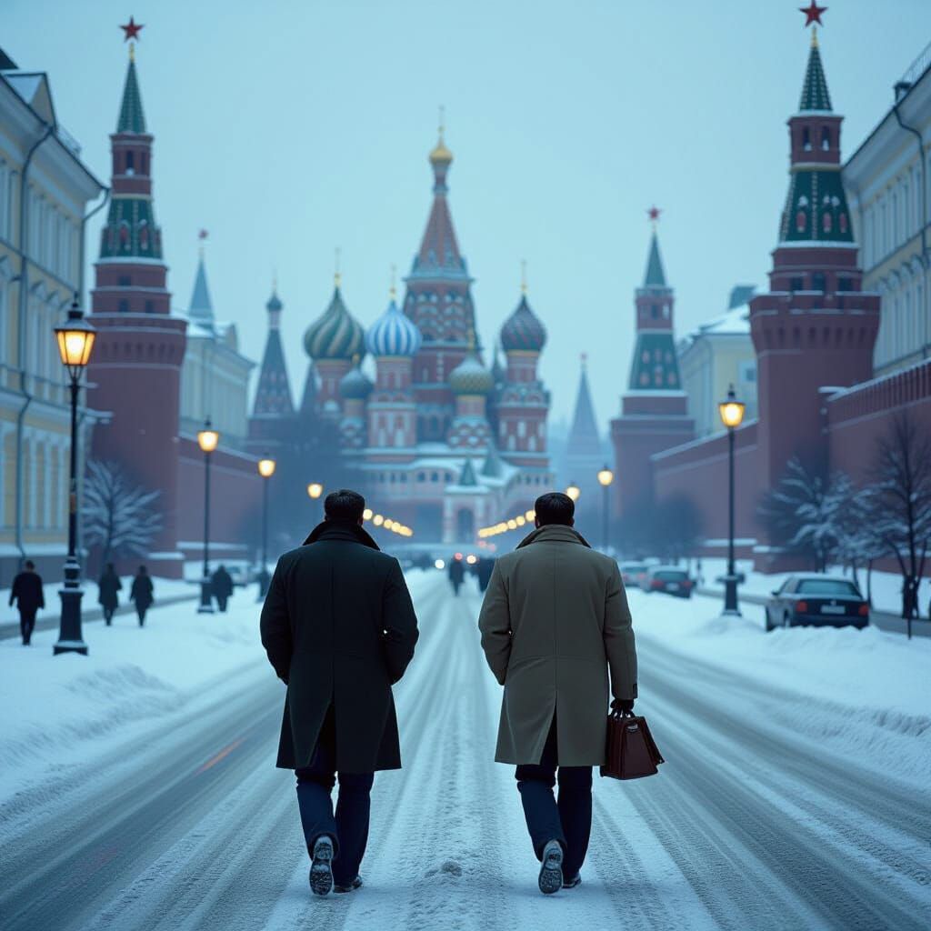 1985 Moscow Street Scene with Kremlin in Documentary Style