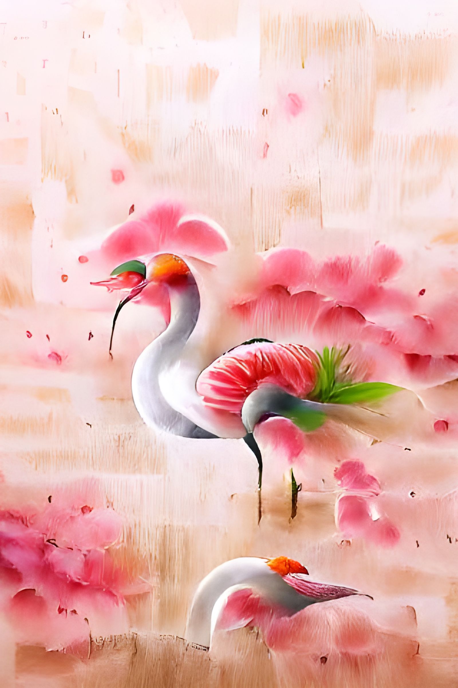 Flamingos in Japanese Watercolor Style