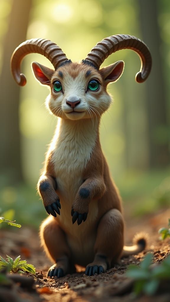 Friendly Anthro Goat-Otter Hybrid in Forest