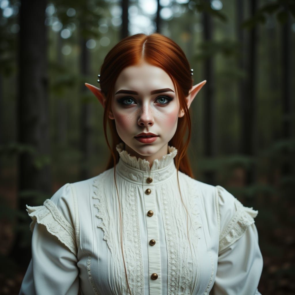 Fairy Elf Woman in Victorian Wedding Dress