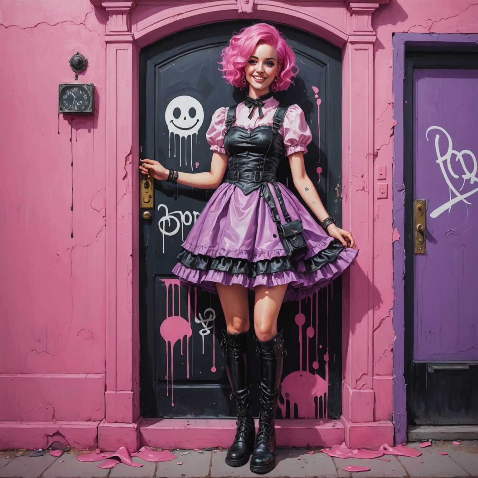 Graffiti Goddess Smiles in Vibrant Pink Paradise