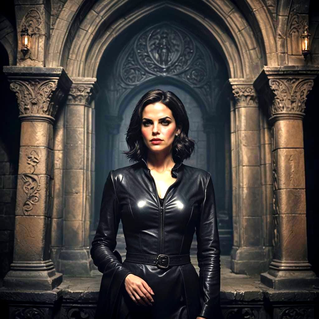 Lana Parilla in Leather Dress in Castle