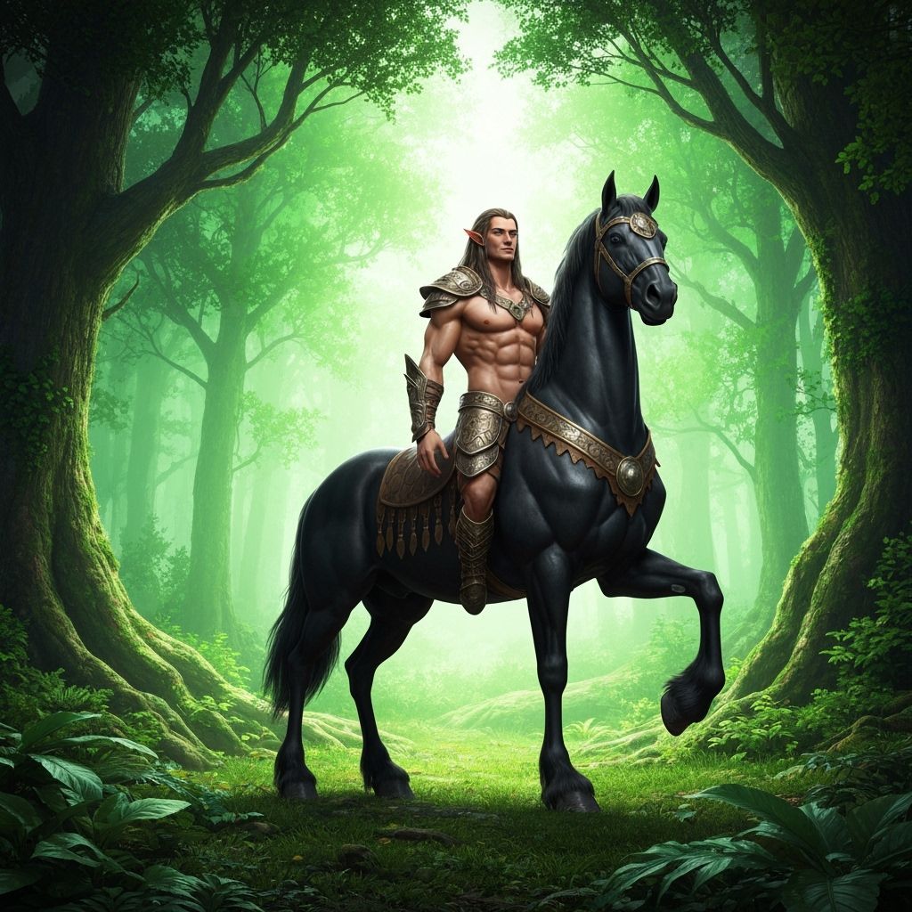 Epic Elf Centaur in Lush Forest, 3D Render