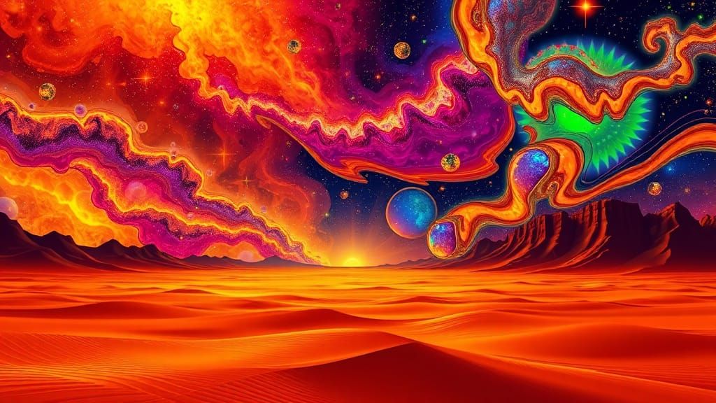 Radiant Cosmic Dreamscape with Fractal Opal