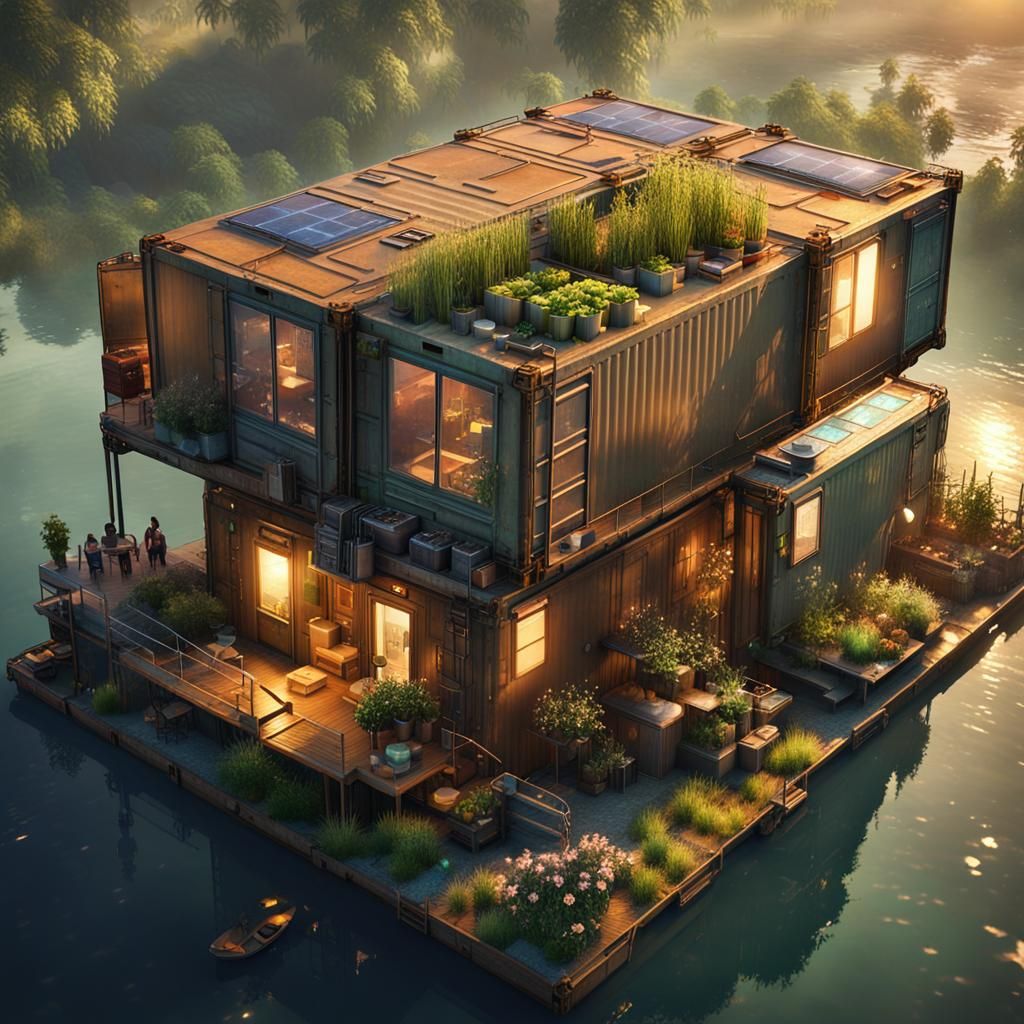 Futuristic Shipping Container Living in 3D Style