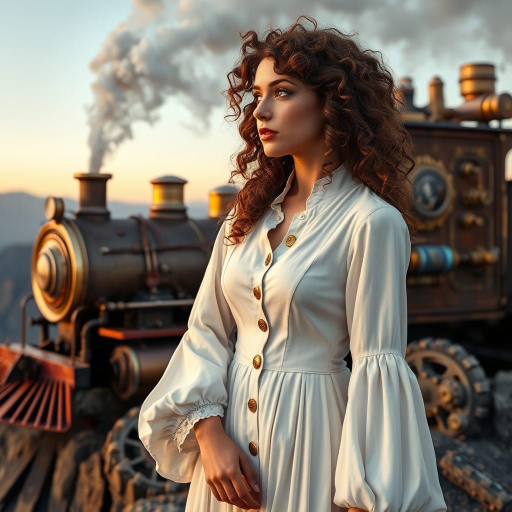 Elegant Woman Sees Future Fame on the Horizon in Steampunk S...