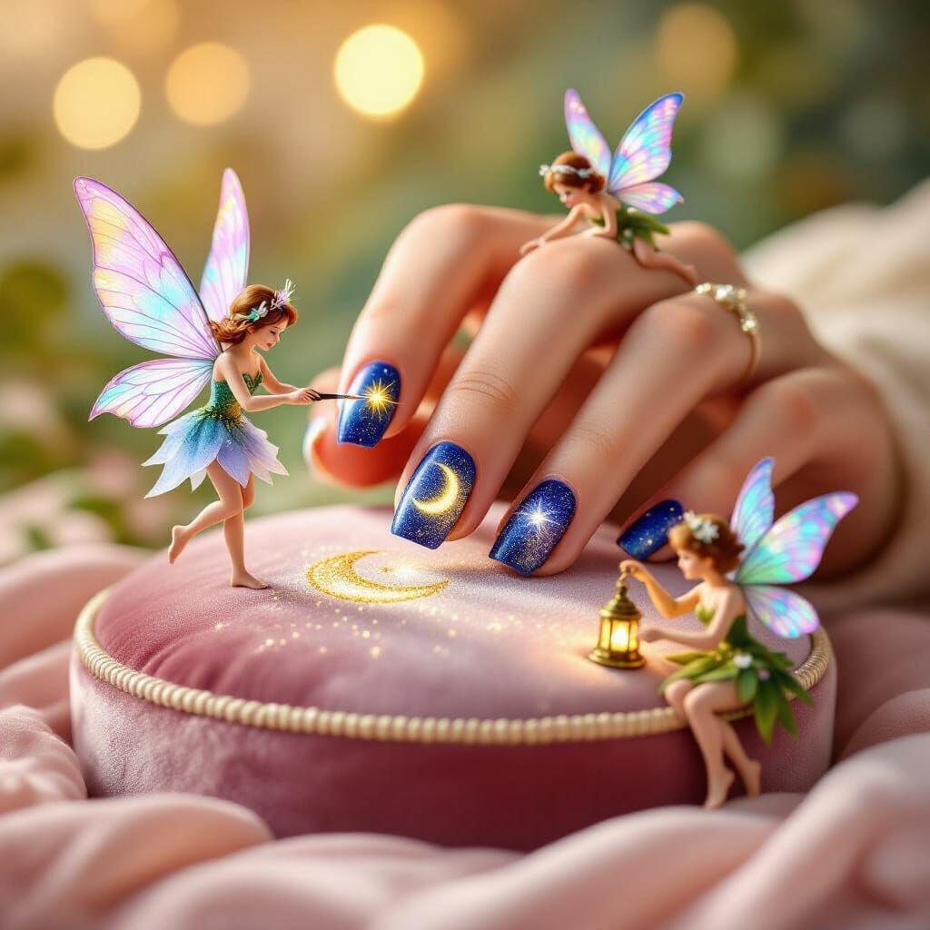 Fairies Painting Celestial Art on Fingernails