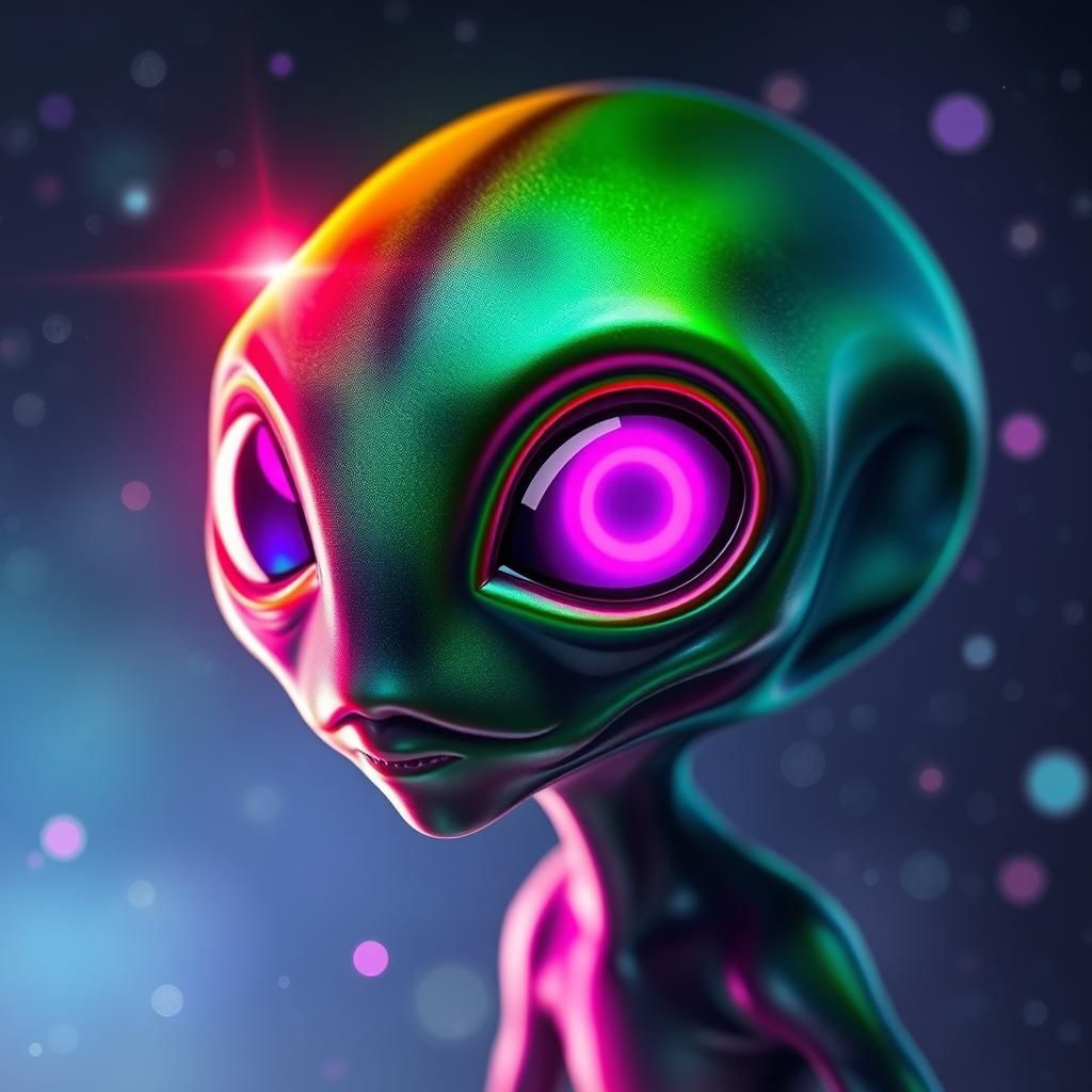 Surreal Adorable Alien with Iridescent Skin