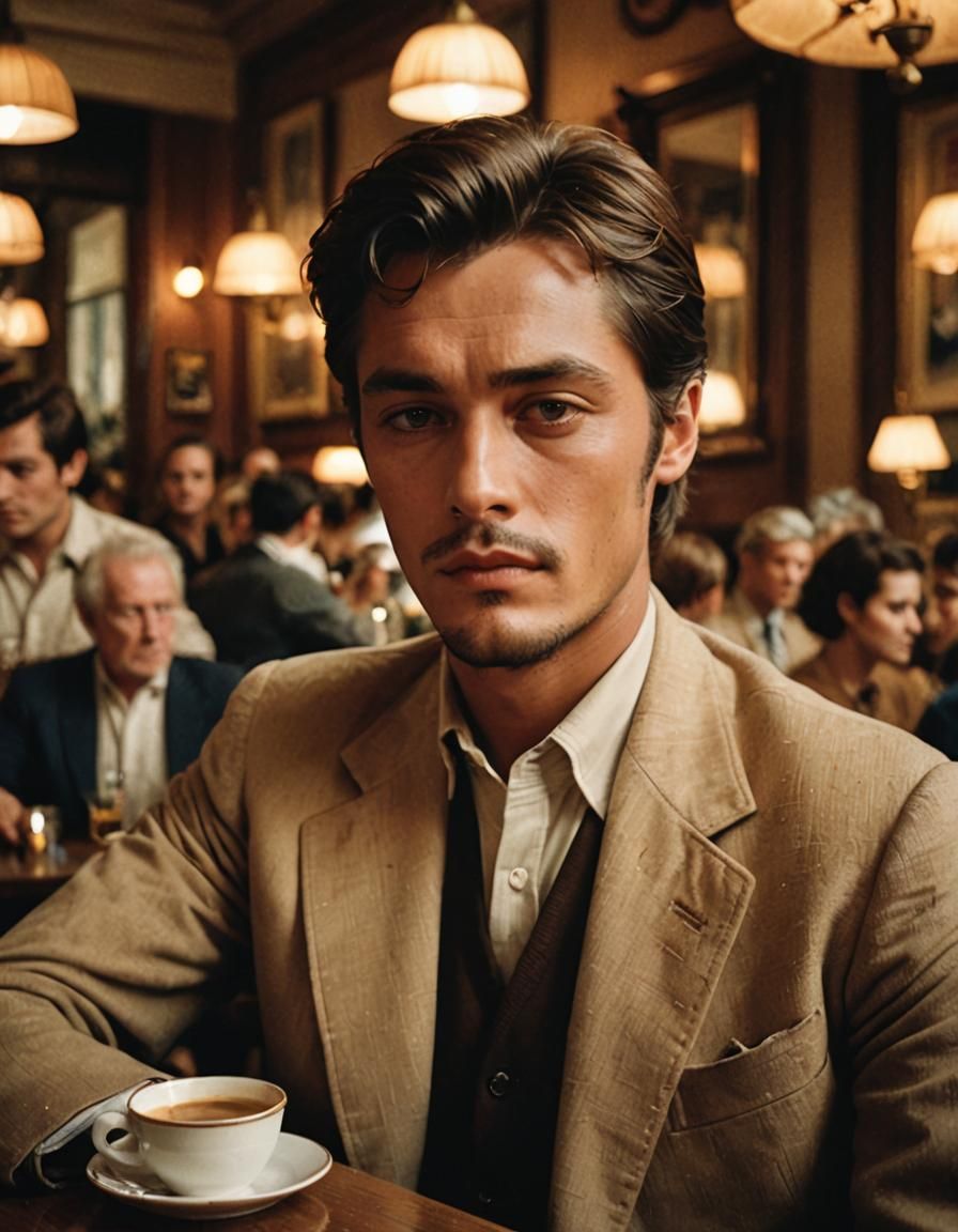 Alain Delon Portrait in French New Wave Style