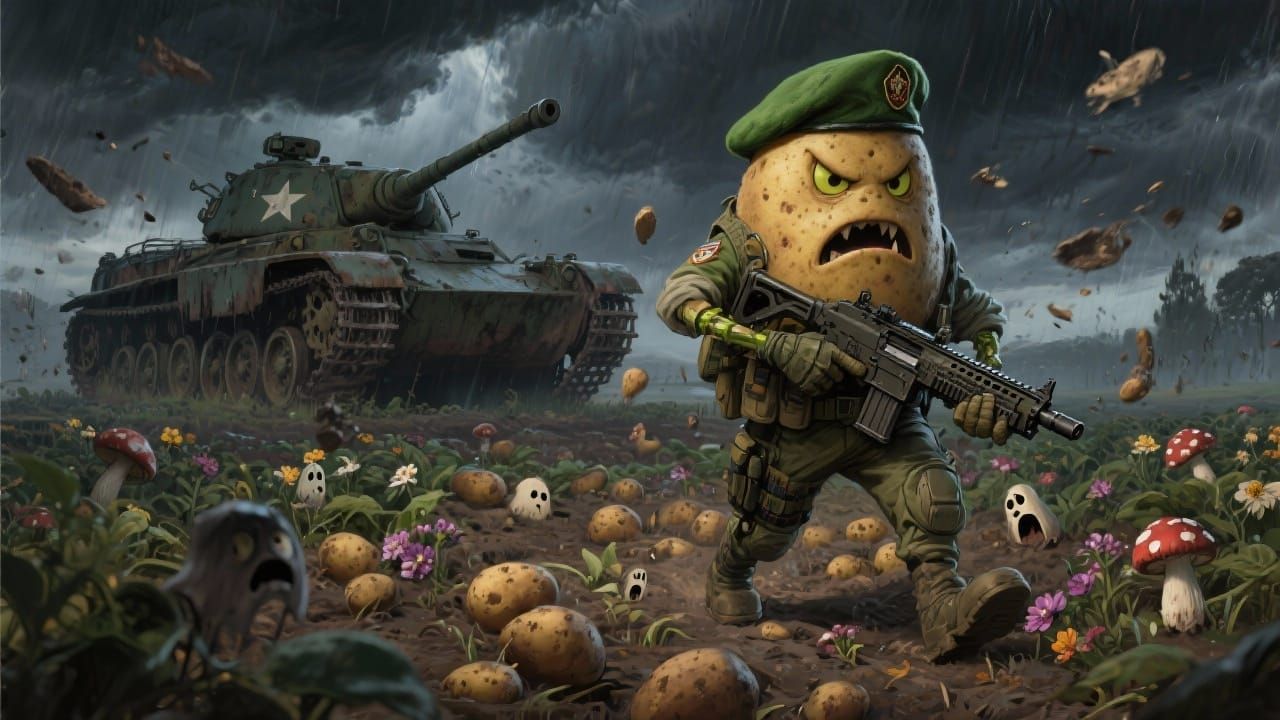 Evil Potato Soldier in Combat Gear