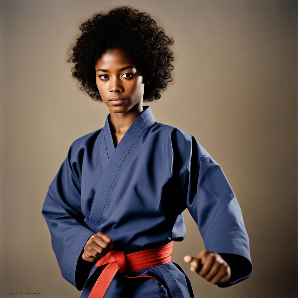 Beautiful Black Woman Karate Student Portrait