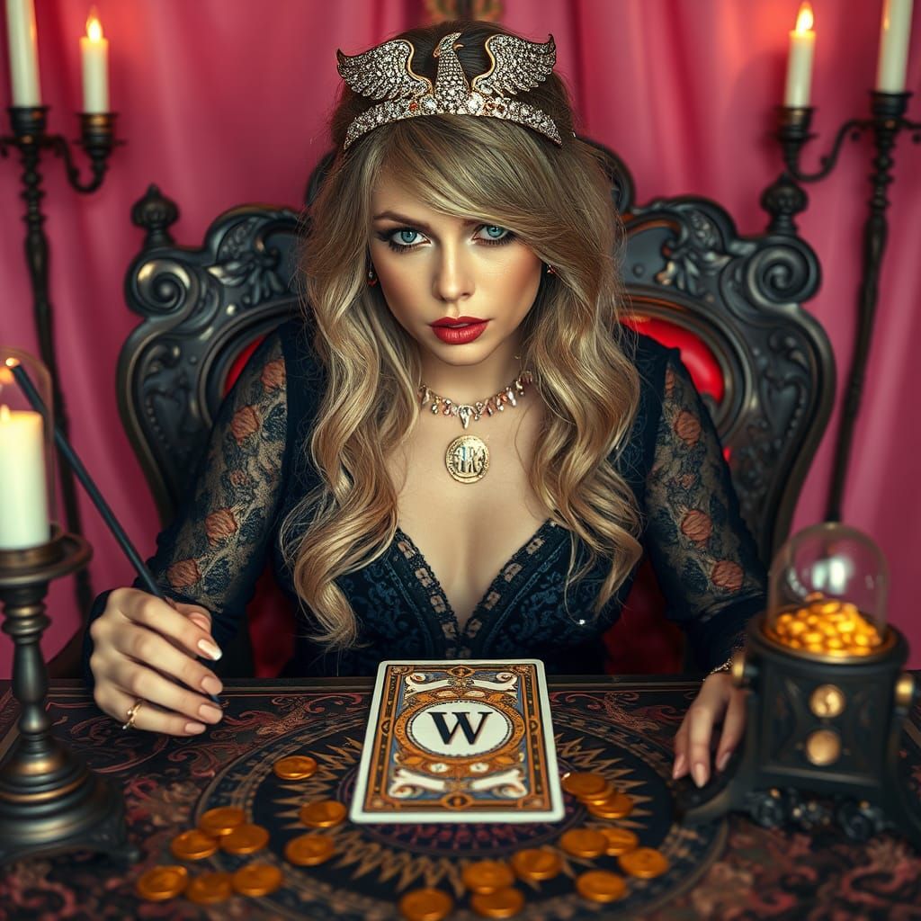 Blonde Tarot Reader at Table with Phoenix Headband