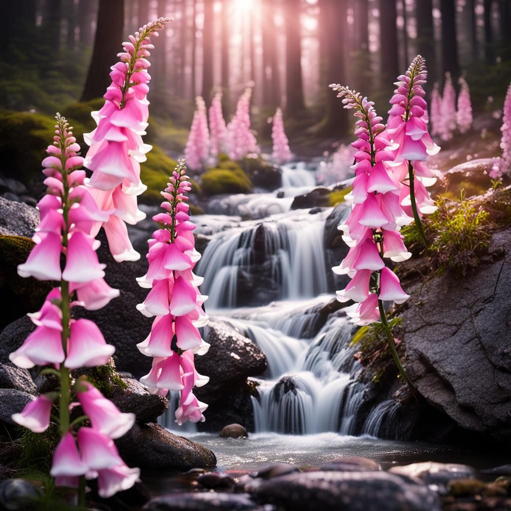 Foxglove by the waterfall