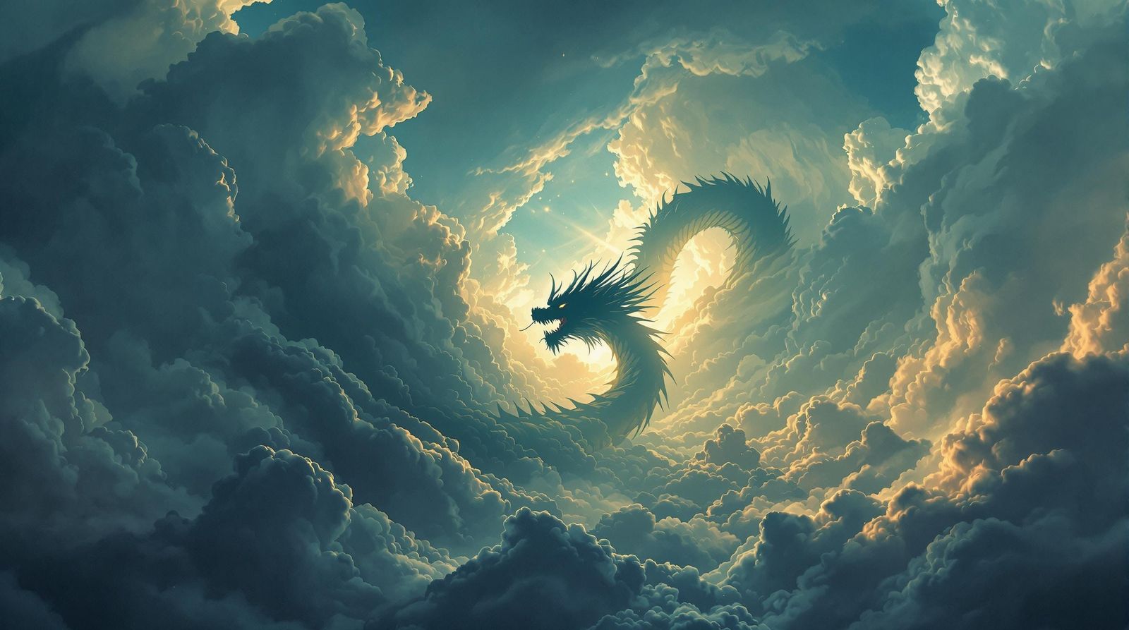 Surreal Eastern Dragon Emerges through Stormy Skies in Cinem...